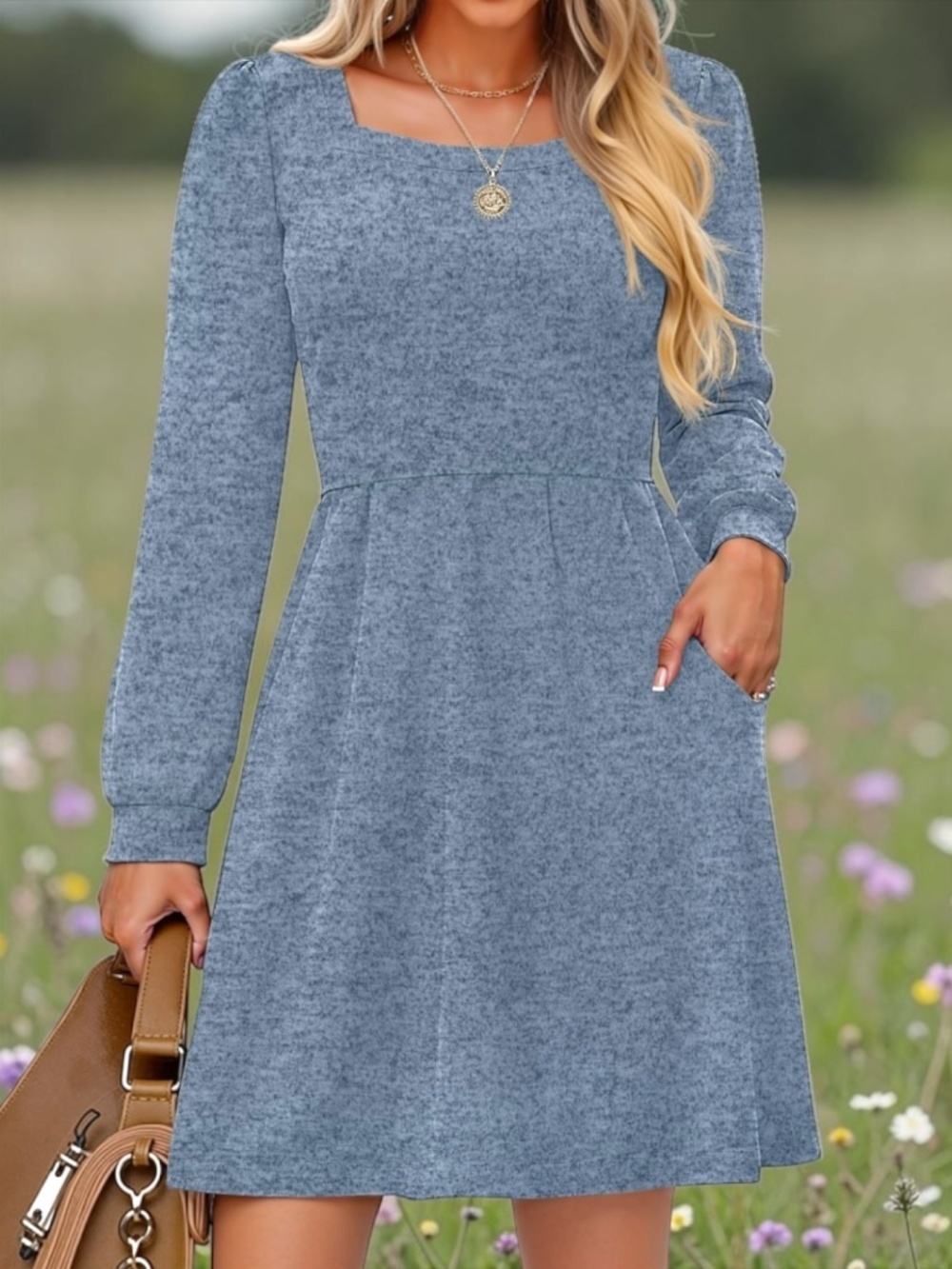 NWT Fantaslook Gray Sweater Dress XL Square Neck Long Sleeve Pockets - Picture 1 of 15
